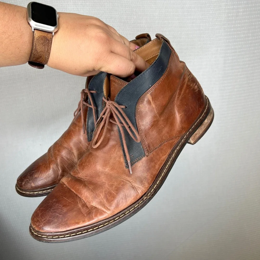 Cole Haan Mens Grand.OS Leather Chukka Boots C24141 British Tan Navy 10M